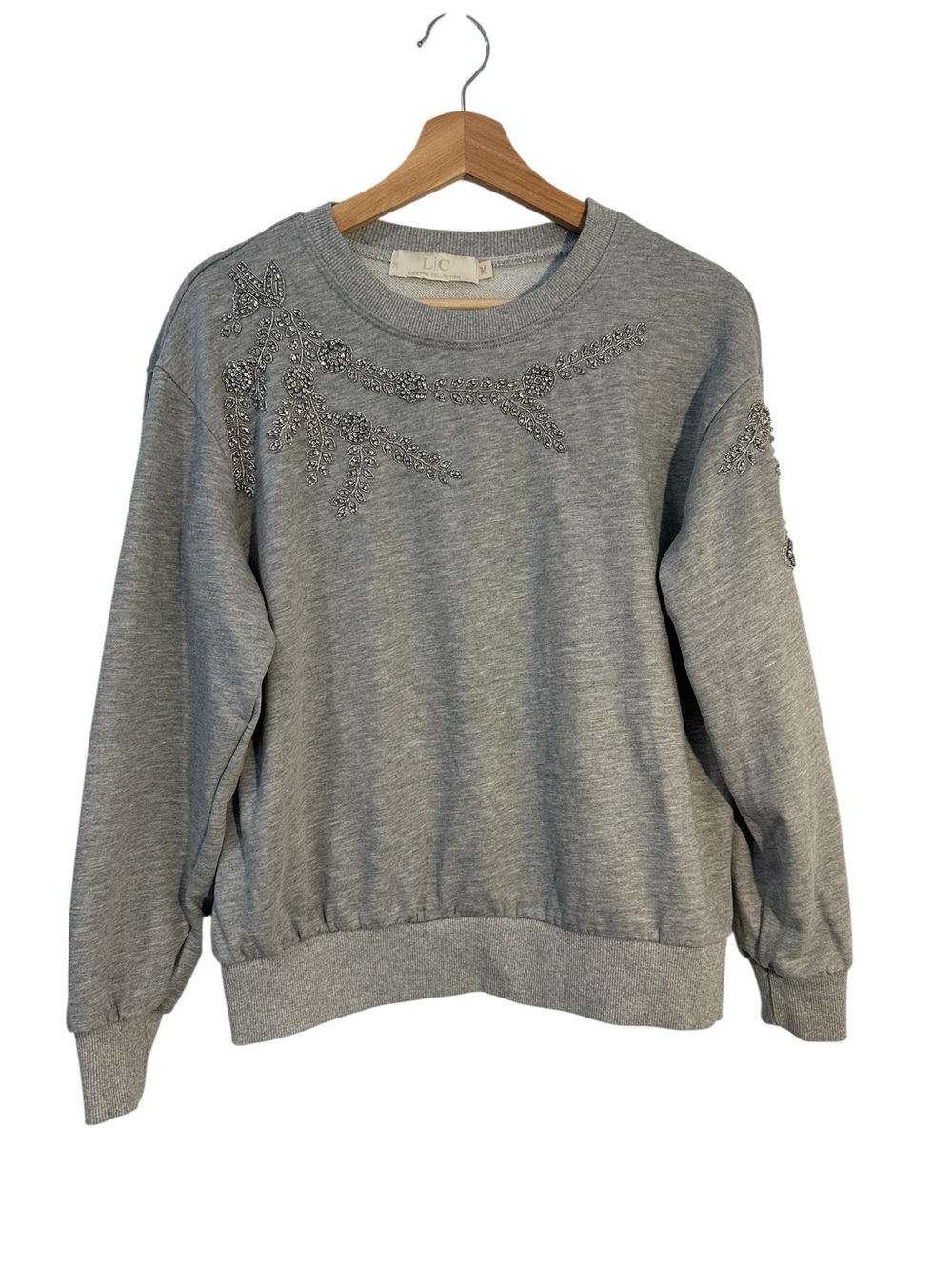 Rhinestone Embellished Lizette Collection Crewneck Sweater - Gray - Picture 2 of 15